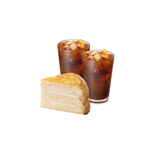 부드러운 디저트세트(크레이프 케이크(조각)+아이스 아메리카노 2잔)