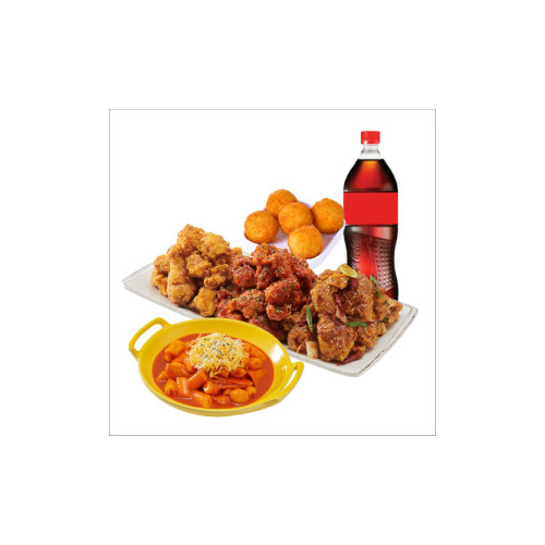 (오리지널/순살)노랑3종+떡볶이+오리지널치즈볼+콜라1.25L